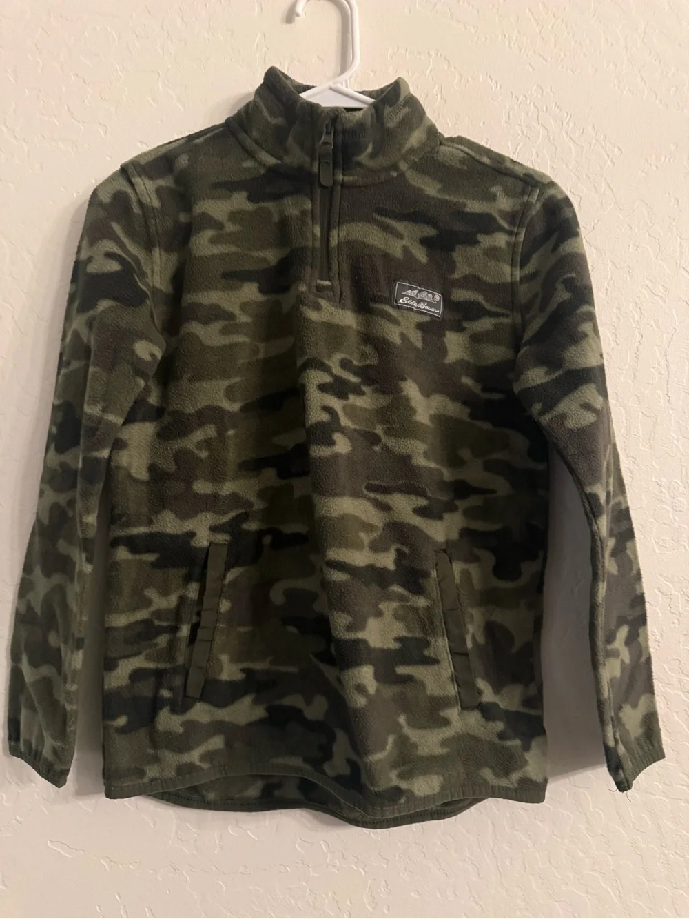 Eddie Bauer Kids Olive & Black Camo Half-Zip Fleece Pullover